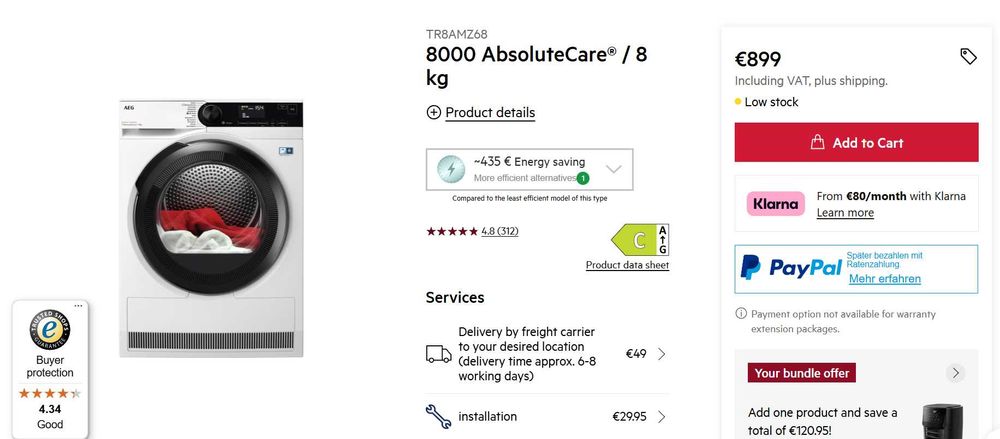 НОВА! Сушилня AEG 8000 Absolute care 8кг (клас А++) с Гаранция !