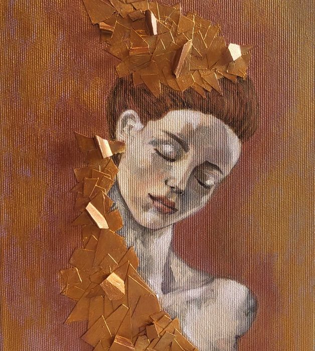 Tablou nou, pictura moderna ulei si mix media-MADONA-, pictor roman consacrat