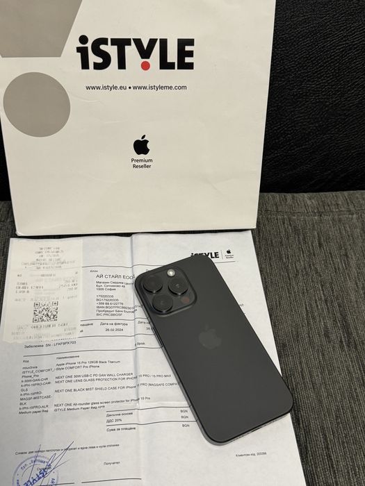 ***КАТО НОВ 128GB iPhone 15 Pro 5G iStyle Гаранция до 2027 Black