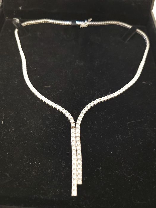 Colier Tennis Lux din Aur Alb 14K cu Diamante-Piesa de Lux
