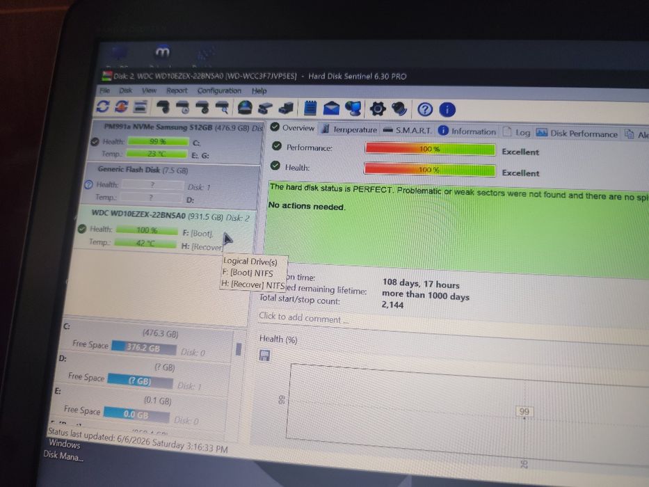 Hard-disk desktop WD Blue 1tb 100%