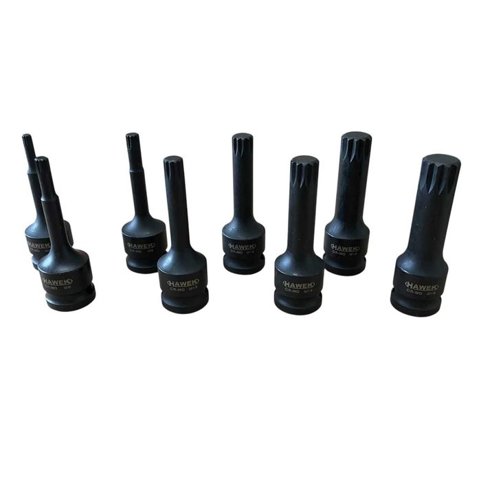 Професионален комплект ударни SPLINE битове HAWEK HW2052 8 части, 1/2"