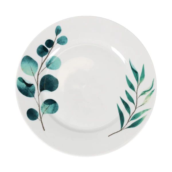 Set vesela masa Detroit 18 piese,ceramica decorata,rotund, Culoare Alb