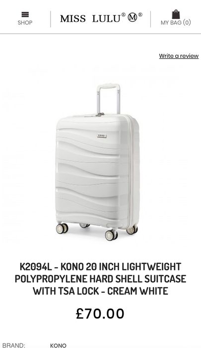 Troller de cabina Kono 20” White 55cm 42l TSA Nou