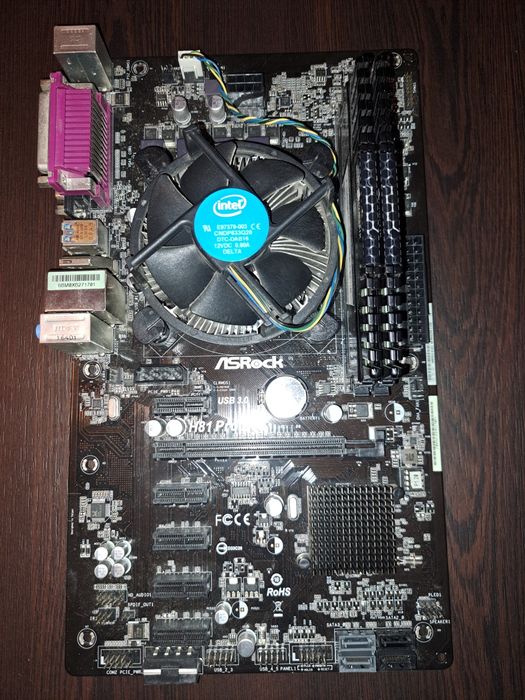 Дънна платка AS Rock H81 pro BTC DDR 3 + процесор intel i5 4670k + 2x