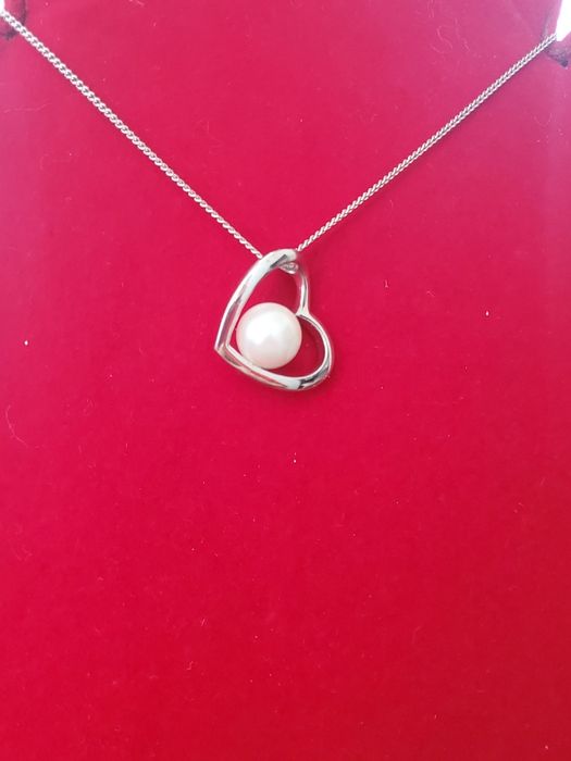 AG188, set argint 925, nou/marcat, inima și perla