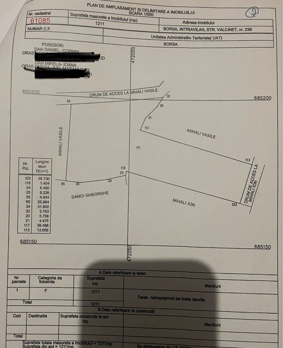 Teren de vanzare in Borsa, str. Valcinet nr.23/b, jud.Maramures
