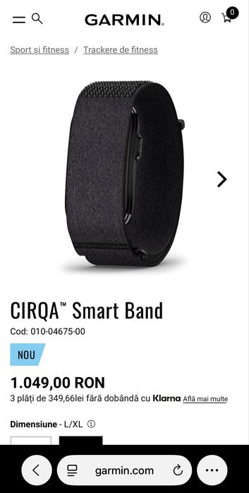 Bratara smart Garmin Cirqa - monitorizare somn, antrenament, puls, inot, alergare, sala, etc, baterie pana la 10 zile