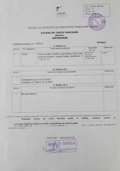 Teren de vânzare – Sat Costi, Zona „Casa cu bunici”