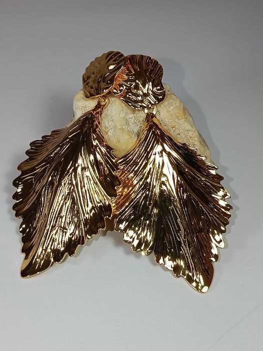 Cercei eleganti de ocazie, inox placat auriu, 7.5 cm, forma de frunza