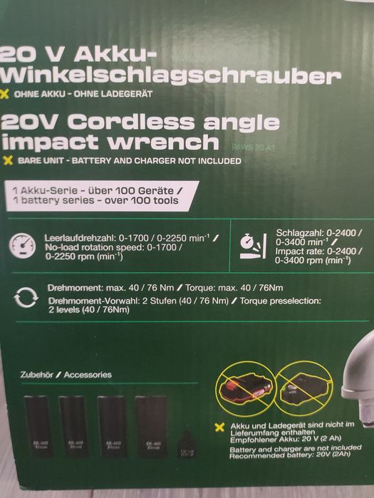 Cheie clichet cu impact parkside pe acumulator de 20 V