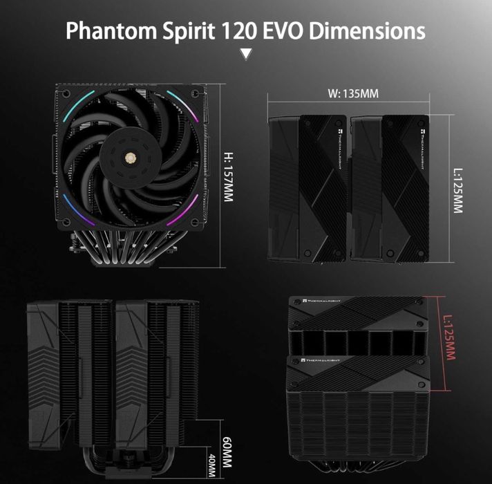 Cooler CPU procesor Aer Thermalright Phantom Spirit 120 EVO,7 conducte ventilatoare duble TL-K12 PWM 120mm tehnologie AGHP 4.0,rulment S-FDB AMD Intel
