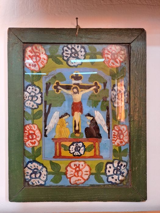 Vând icoană veche pictată pe sticlă, 40 × 30 cm