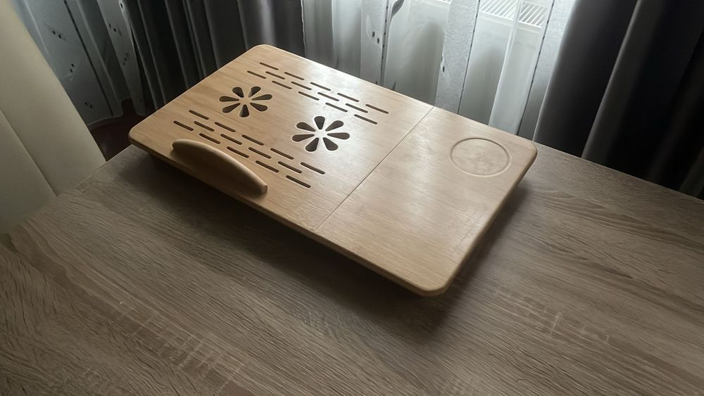 Măsuță reglabilă în înălțime pentru laptop, pliabilă, lemn de bambus