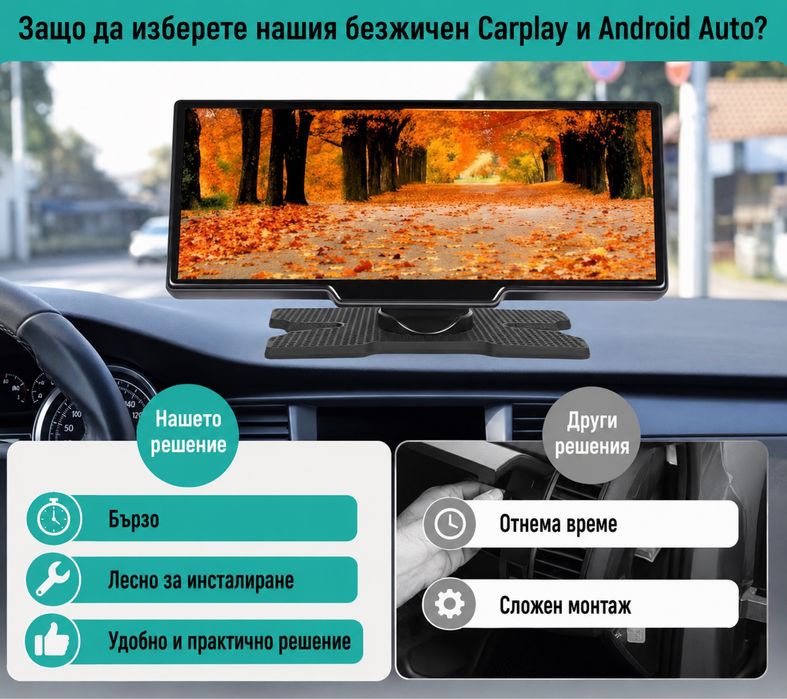 Безжичен CarPlay и Android Auto дисплей 10.26”
