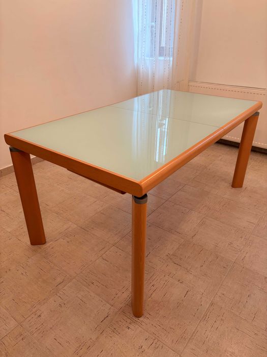 Masa dining din lemn cu blat din sticlă - Mobexpert