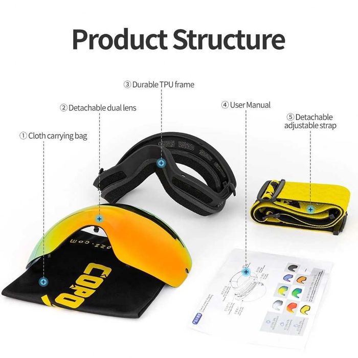 COPOZZ Ochelari de ski snowboard unisex protectie UV400, anti aburire
