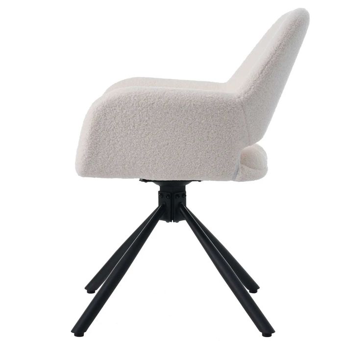 Set de 2 sau 4 scaune de dining moderne, tapițate în sherpa, cu cotiere și funcție rotativă