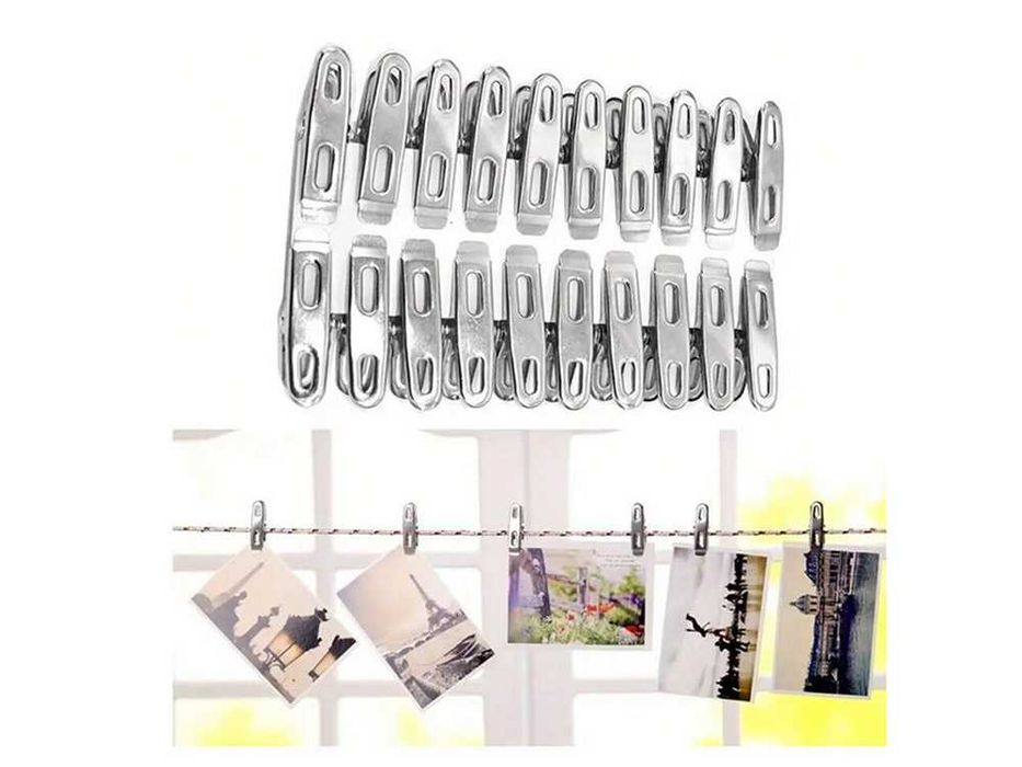 Set de 20 cleme metalice puternice carlige de rufe inox pentru uscator