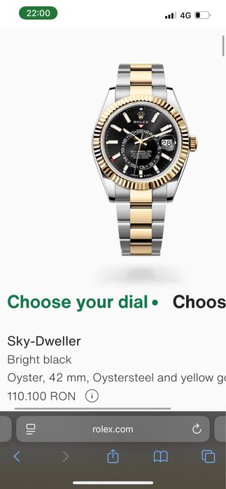 Rolex Sky Dweller Two Tone Gold 42mm Dial Negru