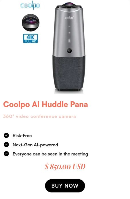 Coolpo AI Huddle Pana 4K 360 градуса камера за видеоконференции с микрофон, високоговорител и изкуствен интелект
