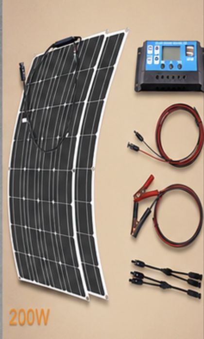 KIT Curent Electric Panou Solar Flexibil (200w) 2X 100w fiecare + cabluri si mufe MC4 + controler de 60A MPPT