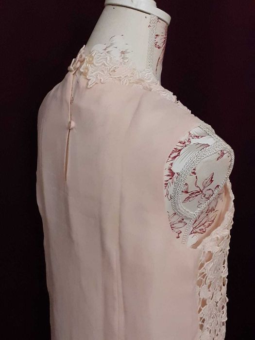 Bluza fara maneci, dama, elegant, ocazie, dantela roz pudrat