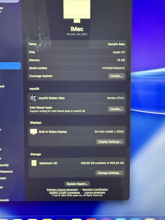 Apple iMac 24 M1 (8CPU/8GPU)16GB ram 1TB SSD