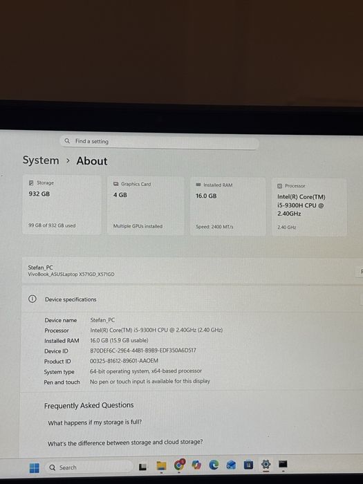 Laptop Asus X571GD, arata ca nou si upgrade facut