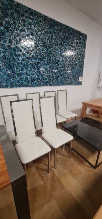 Бели кожени трапезни столове - 6 броя