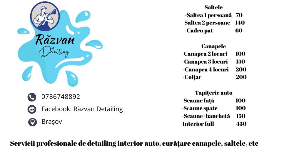 Servicii curățare interioare auto, saltele, canapele, etc.