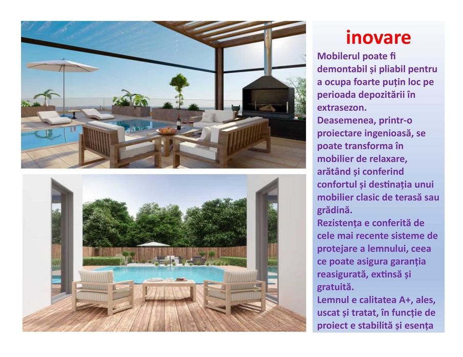 piscina mobilier lemn piatra șezlong baldachin umbrela pergola saltea