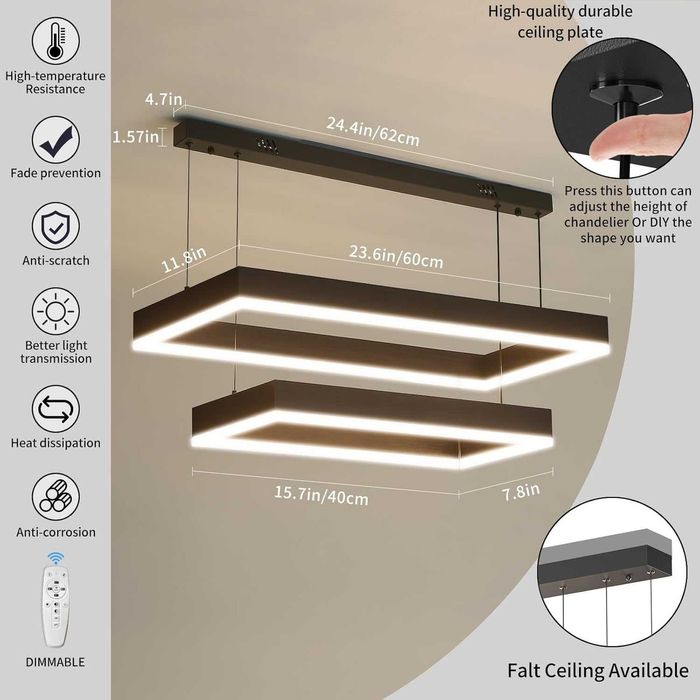Модерен LED полилей Fordeson, димируем с дистанционно, 2 слоя