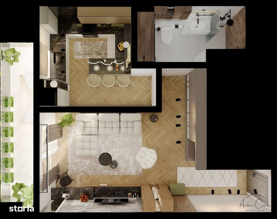 Apartament NOU tip Garsonieră | Terasă | Design Modern