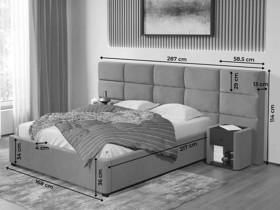 Pat tapitat Cico fix 287 x 114 C2 din piele/stofa Gri Nube 81