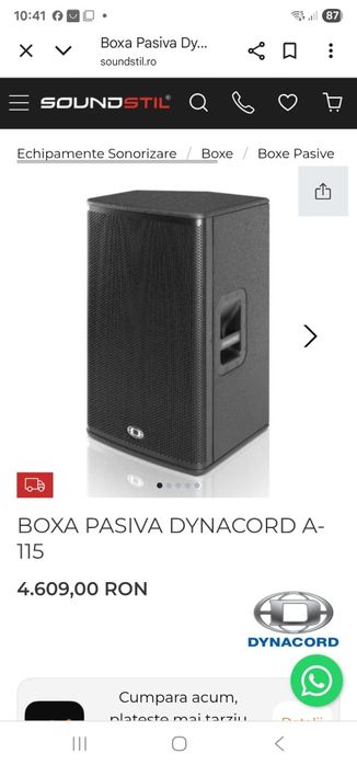 Vînd două bucăți boxe Dinacord A 115Pasive+huse și stative