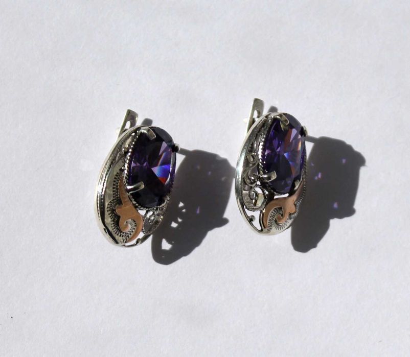 Серьги серебро аметисты