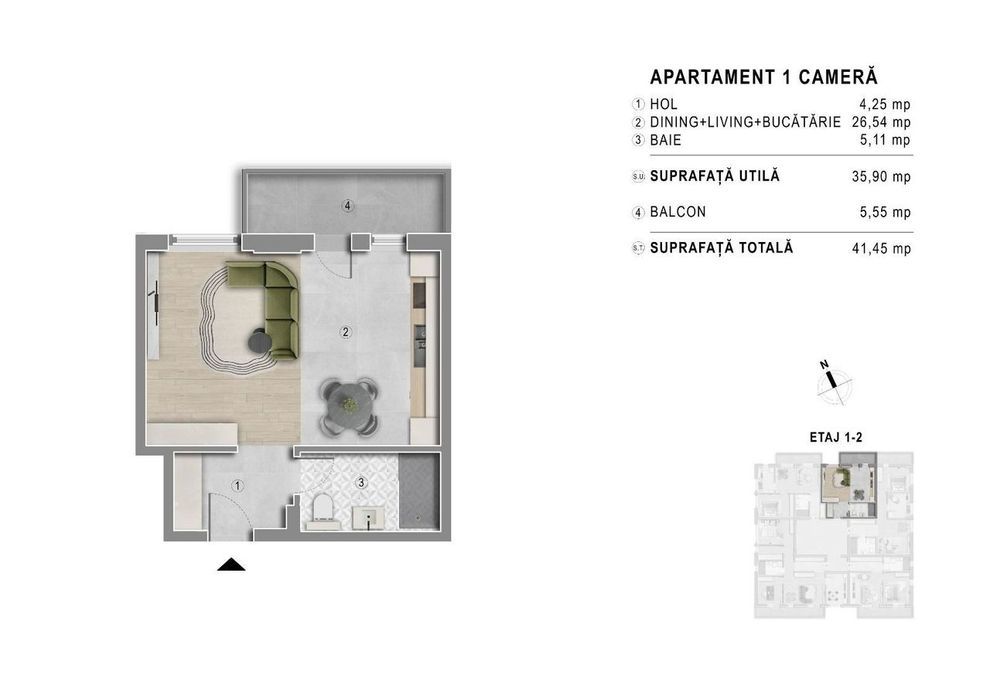 Tesera Residence - Garsonieră - Bloc nou
