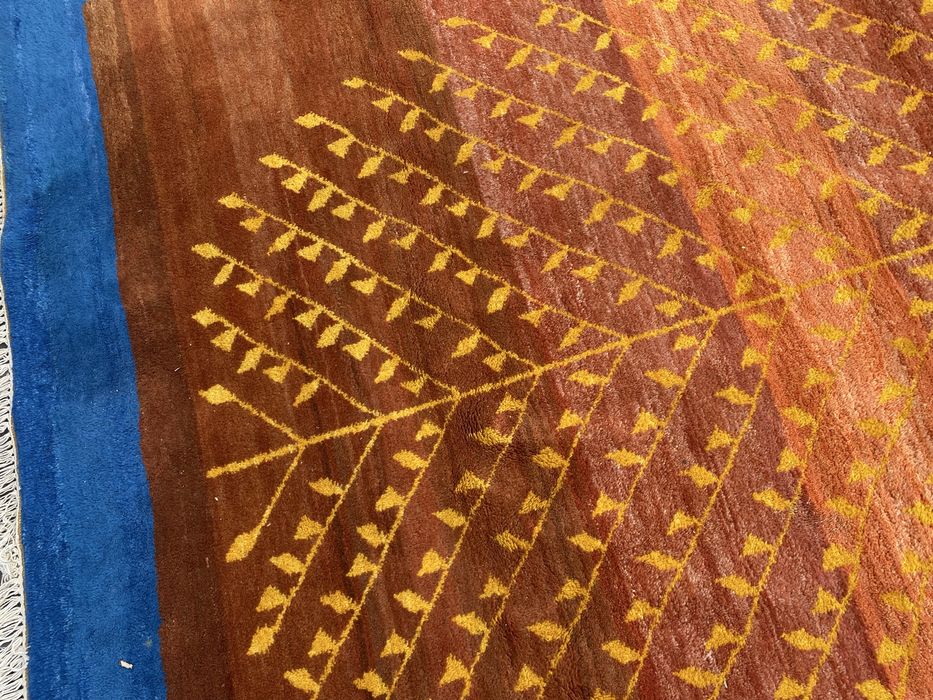 Винтидж индийски вълнен килим India 1980 геометричен ръчна изработка