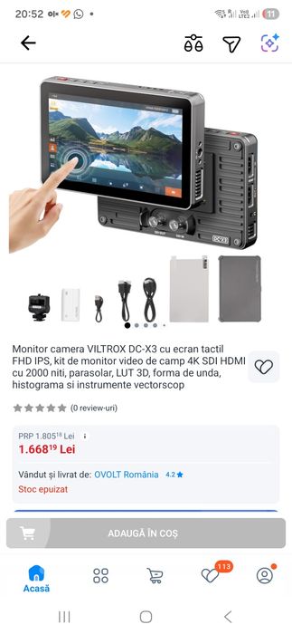 Monitor camera VILTROX DC-X3 cu ecran tactil