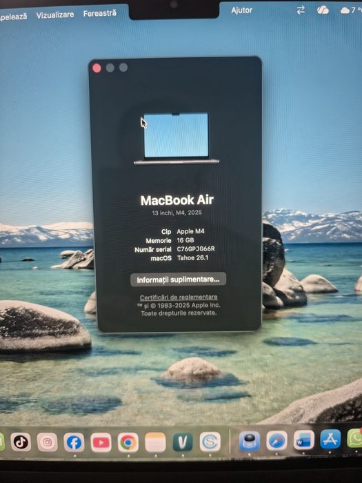 Vând macbook Air 13.6 M4 16GB 512GB