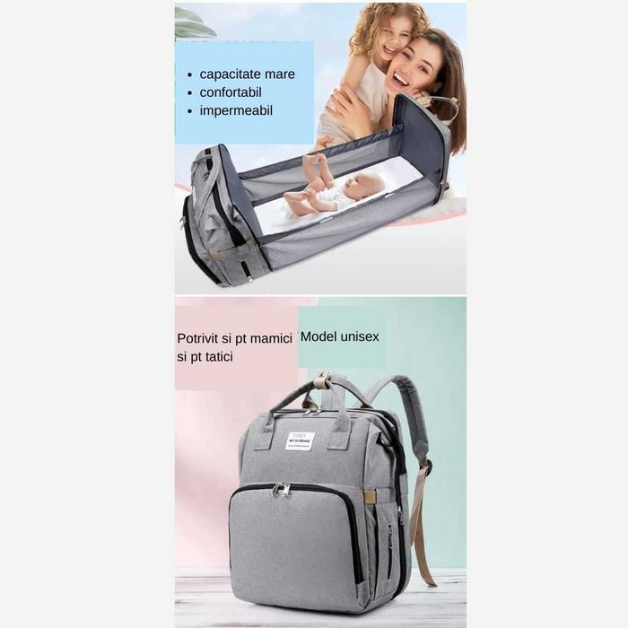 Geanta pliabila scutece cu patut pentru bebe + servetele umede