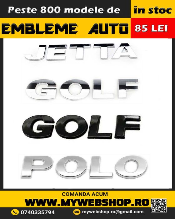 Emblema Jetta, Golf, Polo pentru Volkswagen, Negru sau chrom