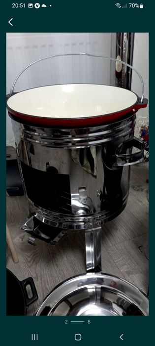 Set Ceaun fontă/ sobă inox/wok/disc/capac inox/lingură lemn  Promo 555