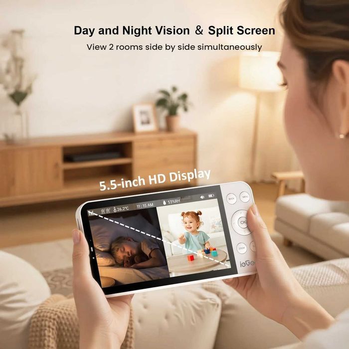 Camera de supraveghere cu monitor pentru bebelusi ieGeek - Baby 5 Acoperire 360°, Vedere Nocturnă
