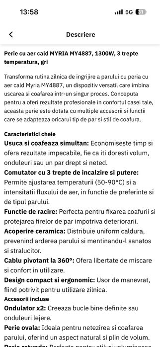 Vand perie aer cald MYRIA MY4887