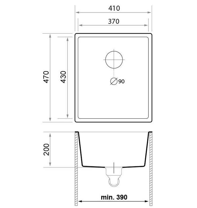Кухненска Мивка от гранит модел Лондон 45 Slim 410 x 470 mm - бяла