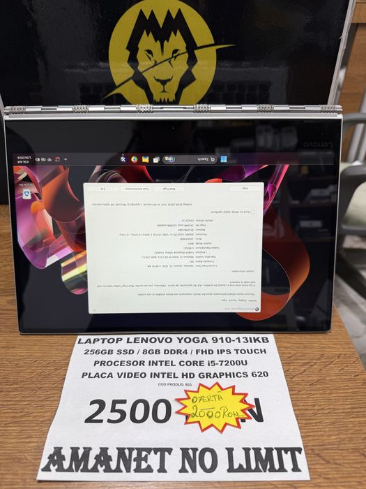 Laptop Lenovo Yoga 910-13IKB 256GB SSD/ 8GB RAM FHD TOUCH,GARANTIE 1An