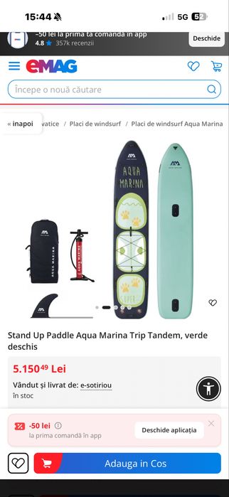 Stand Up Paddle Aqua Marina Trip Tandem, verde deschis