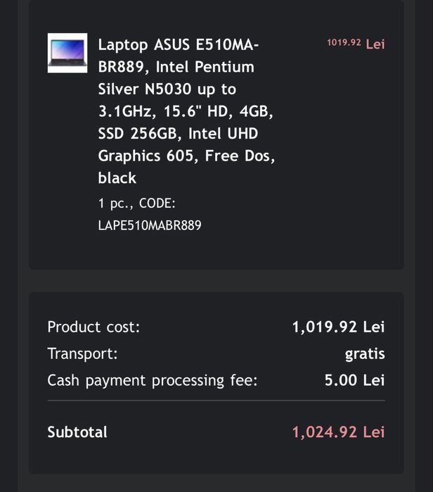 Laptop ASUS E510MA-BR889, Intel Pentium